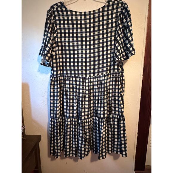 Ava & Viv Woman's 1x  Checkered Short Flutter Sleeve Tiered Dress Pockets - Picture 7 of 7